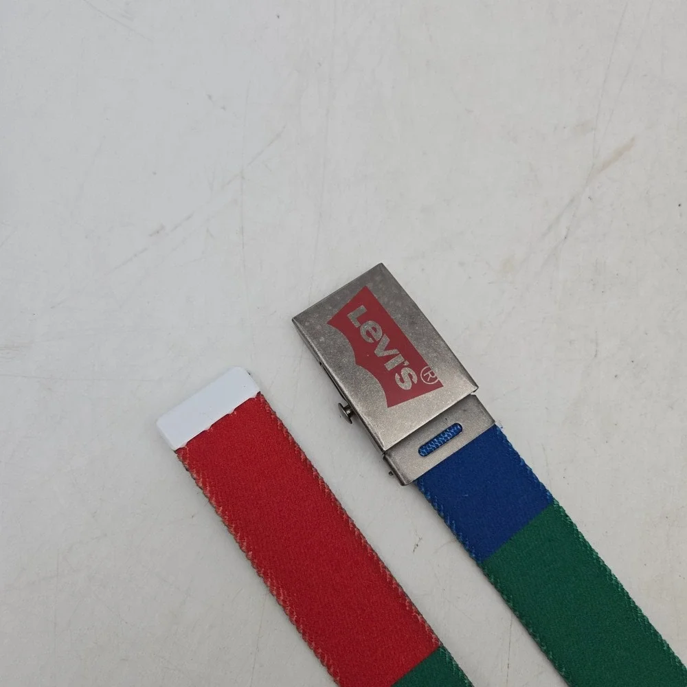 Levi's Belt Red Blue Green Colorblock Woven Stretch Mens 30 Gunmetal Buckle